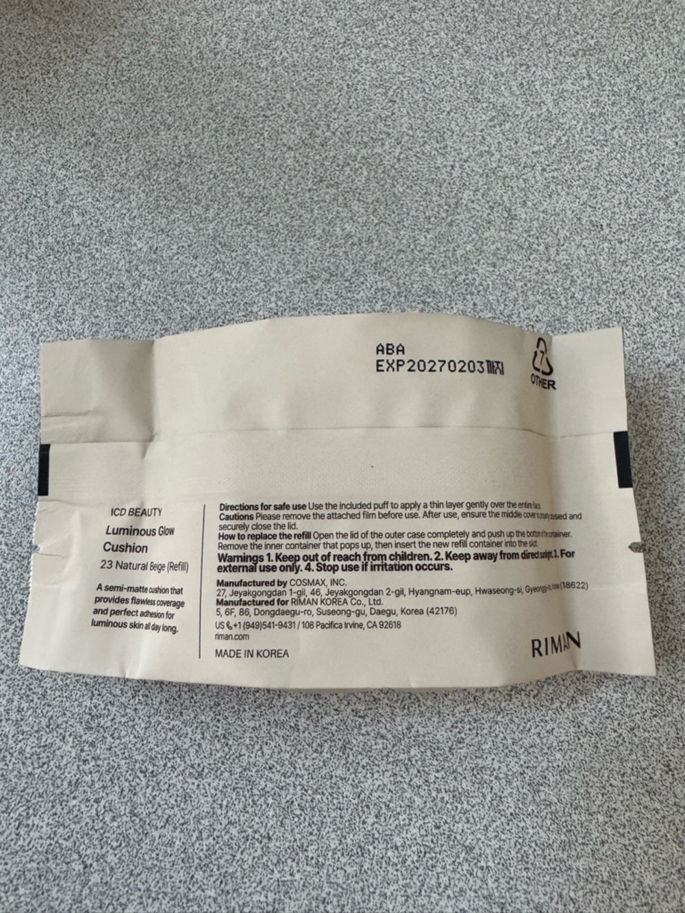 RIMAN ICD Luminous Glow Cushion Refill — Natural Beige - Picture 2 of 2